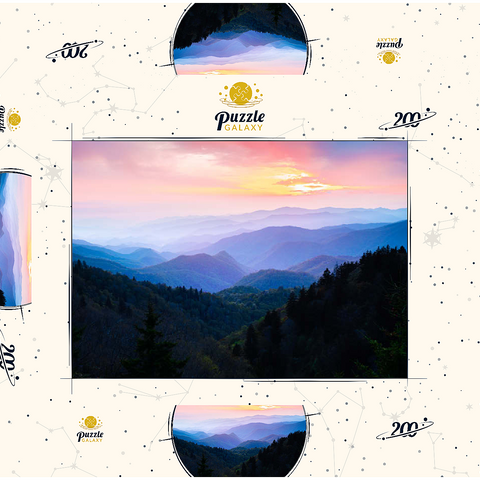 Sunrise Over Smoky Mountain Ranges 200 Puzzle Schachtel 3D Modell