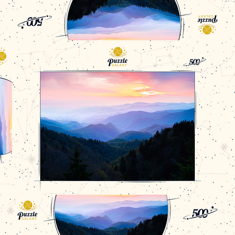 Sunrise Over Smoky Mountain Ranges 500 Puzzle Schachtel 3D Modell
