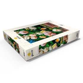 Alternative Darstellung des Puzzle-Motivs Rotkehlchen zwischen blühenden Rosen – Puzzleteile: 1000