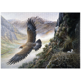 Darstellung des Puzzle-Motivs Steinadler auf dem Weg zum Nest in den Bergen – Puzzleteile: 1000