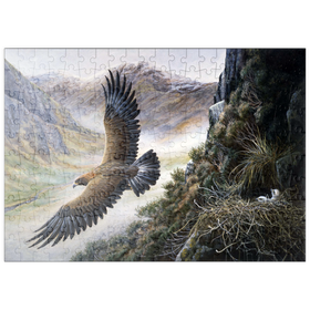 Darstellung des Puzzle-Motivs Steinadler auf dem Weg zum Nest in den Bergen – Puzzleteile: 200