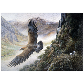 Darstellung des Puzzle Motivs Steinadler auf dem Weg zum Nest in den Bergen - Puzzleteile: 500