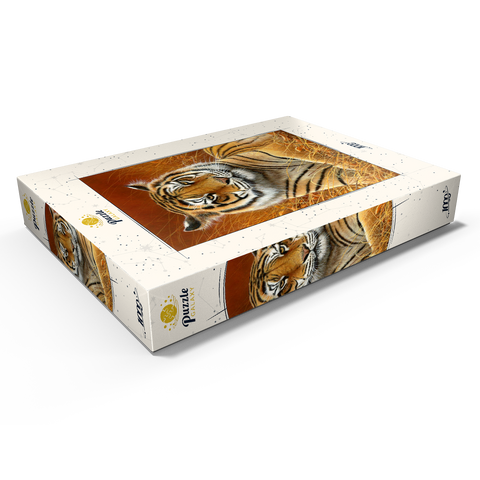Darstellung des Puzzle Motivs Majestätischer bengalischer Tiger im goldenen Gras Majestic Bengal Tiger in Golden Grass 1000 Puzzle Schachtel Ansicht1