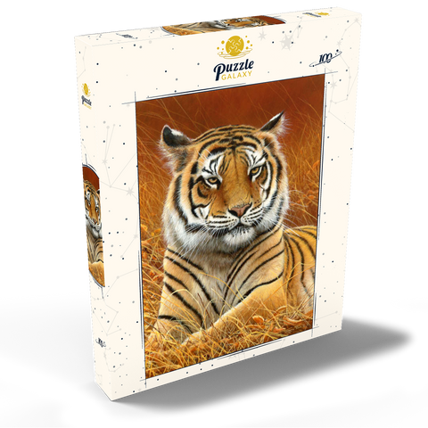 Darstellung des Puzzle Motivs Majestätischer bengalischer Tiger im goldenen Gras Majestic Bengal Tiger in Golden Grass 100 Puzzle Schachtel Ansicht2
