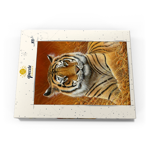 Darstellung des Puzzle Motivs Majestätischer bengalischer Tiger im goldenen Gras Majestic Bengal Tiger in Golden Grass 100 Puzzle Schachtel Ansicht3