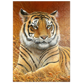 Darstellung des Puzzle Motivs Majestätischer bengalischer Tiger im goldenen Gras - Puzzleteile: 100