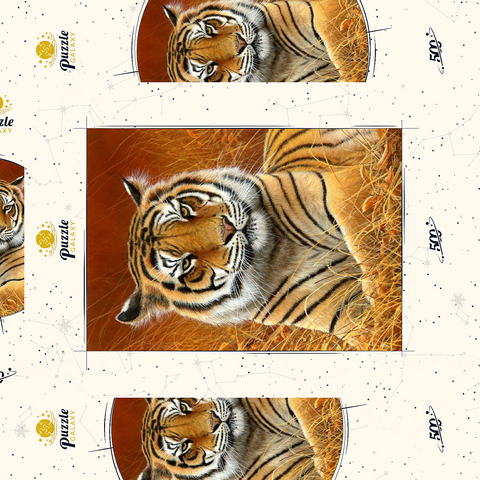 Darstellung des Puzzle Motivs Majestätischer bengalischer Tiger im goldenen Gras Majestic Bengal Tiger in Golden Grass 500 Puzzle Schachtel 3D Modell