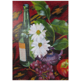 Darstellung des Puzzle-Motivs Stillleben mit Gänseblümchen und Obst – Puzzleteile: 1000
