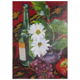 Darstellung des Puzzle Motivs Stillleben mit Gänseblümchen und Obst - Puzzleteile: 100