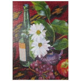 Darstellung des Puzzle Motivs Stillleben mit Gänseblümchen und Obst - Puzzleteile: 500