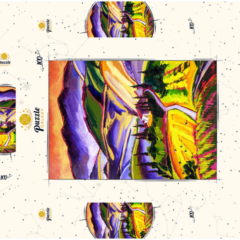 Darstellung des Puzzle Motivs Lebendige Landschaft in der Toskana Vibrant Tuscan Countryside Landscape 100 Puzzle Schachtel 3D Modell