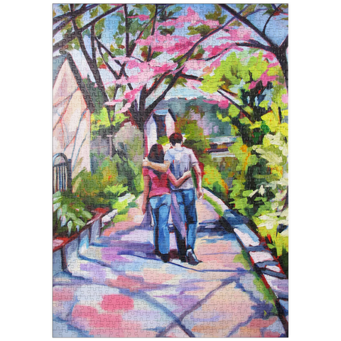 puzzleplate Couple Strolling Under Blossoming Trees 1000 Puzzle