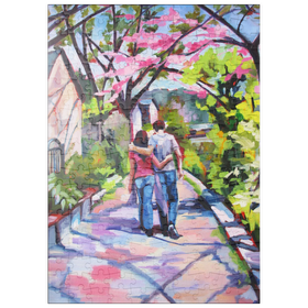 Darstellung des Puzzle Motivs Ehepaar spaziert unter blühenden Bäumen - Puzzleteile: 200