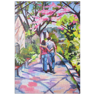 puzzleplate Couple Strolling Under Blossoming Trees 500 Puzzle
