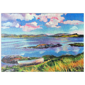 Darstellung des Puzzle Motivs Ruhiges Seeufer mit Ruderboot - Puzzleteile: 500