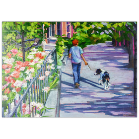 Darstellung des Puzzle Motivs Morgenspaziergang mit blühenden Blumen - Puzzleteile: 100