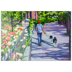 Darstellung des Puzzle Motivs Morgenspaziergang mit blühenden Blumen - Puzzleteile: 200