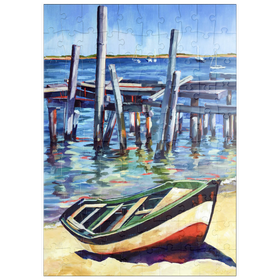 Darstellung des Puzzle Motivs Rustikales Ruderboot am ruhigen Ufer - Puzzleteile: 100