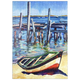 Darstellung des Puzzle Motivs Rustikales Ruderboot am ruhigen Ufer - Puzzleteile: 500