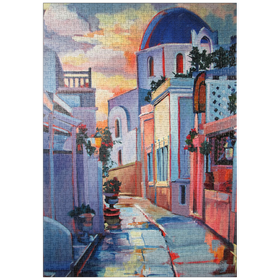 Darstellung des Puzzle-Motivs Sonnenuntergangsallee in Santorin – Puzzleteile: 1000