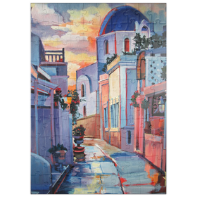 Darstellung des Puzzle Motivs Sonnenuntergangsallee in Santorin - Puzzleteile: 100