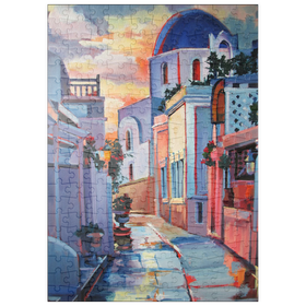 Darstellung des Puzzle Motivs Sonnenuntergangsallee in Santorin - Puzzleteile: 200