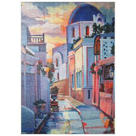 Darstellung des Puzzle Motivs Sonnenuntergangsallee in Santorin - Puzzleteile: 500