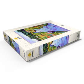 Darstellung des Puzzle Motivs Farbenfrohe Flusslandschaft mit Boot - Puzzleteile: 1000
