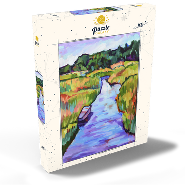 Vibrant River Landscape with Boat 100 Puzzle Schachtel Ansicht2