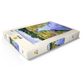 Darstellung des Puzzle Motivs Farbenfrohe Flusslandschaft mit Boot - Puzzleteile: 200