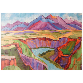 Darstellung des Puzzle Motivs Farbenfrohe Schlucht- und Berglandschaft - Puzzleteile: 100