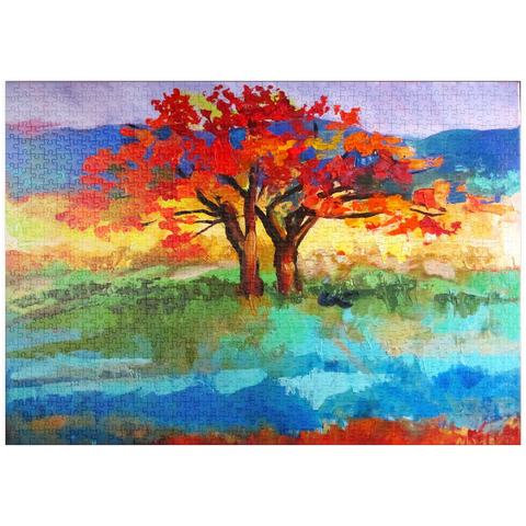 puzzleplate Autumn Tree in Vibrant Landscape 1000 Puzzle