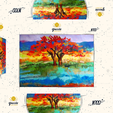 Autumn Tree in Vibrant Landscape 1000 Puzzle Schachtel 3D Modell