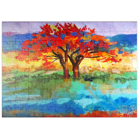 puzzleplate Autumn Tree in Vibrant Landscape 100 Puzzle