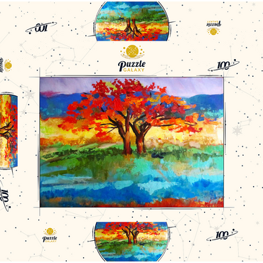 Autumn Tree in Vibrant Landscape 100 Puzzle Schachtel 3D Modell