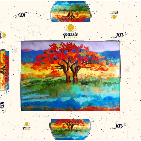 Autumn Tree in Vibrant Landscape 100 Puzzle Schachtel 3D Modell