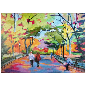 Darstellung des Puzzle Motivs Herbstspaziergang durch einen lebendigen Park - Puzzleteile: 1000