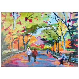 Darstellung des Puzzle Motivs Herbstspaziergang durch einen lebendigen Park - Puzzleteile: 100