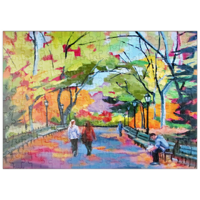 Darstellung des Puzzle Motivs Herbstspaziergang durch einen lebendigen Park - Puzzleteile: 200
