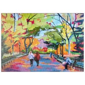 Darstellung des Puzzle Motivs Herbstspaziergang durch einen lebendigen Park - Puzzleteile: 500