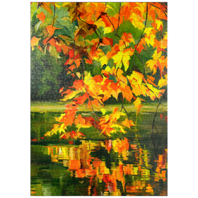 Darstellung des Puzzle Motivs Herbstblätter spiegeln sich auf ruhigem Wasser - Puzzleteile: 1000