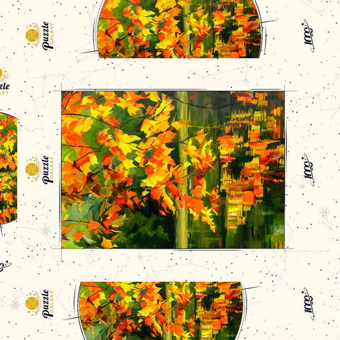 Autumn Leaves Reflecting on Tranquil Water 1000 Puzzle Schachtel 3D Modell