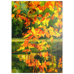 Darstellung des Puzzle Motivs Herbstblätter spiegeln sich auf ruhigem Wasser - Puzzleteile: 100