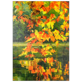 Darstellung des Puzzle Motivs Herbstblätter spiegeln sich auf ruhigem Wasser - Puzzleteile: 200