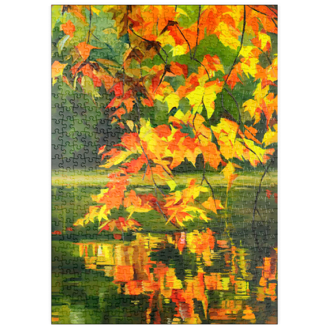 puzzleplate Autumn Leaves Reflecting on Tranquil Water 500 Puzzle