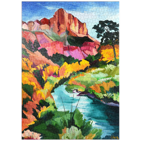 Darstellung des Puzzle Motivs Farbenfrohe Canyon-Landschaft mit Fluss - Puzzleteile: 1000