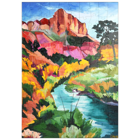 Darstellung des Puzzle Motivs Farbenfrohe Canyon-Landschaft mit Fluss - Puzzleteile: 100