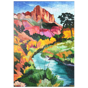 Darstellung des Puzzle-Motivs Farbenfrohe Canyon-Landschaft mit Fluss – Puzzleteile: 500