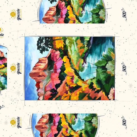 Darstellung des Puzzle Motivs Farbenfrohe Canyon-Landschaft mit Fluss Vibrant Canyon Landscape with River 500 Puzzle Schachtel 3D Modell