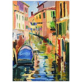 Darstellung des Puzzle-Motivs Venezianischer Kanal mit farbenfrohen Reflektionen – Puzzleteile: 1000